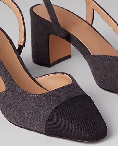 Ann Taylor Flannel Cap Toe Block Heel Slingback Pumps In Heathered Onyx