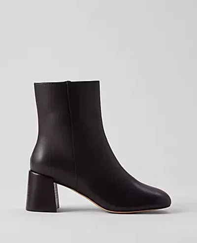 Ann Taylor Flare Heel Leather Bootie In Black