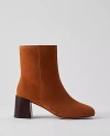 Ann Taylor Flare Heel Suede Bootie In Honey Brown
