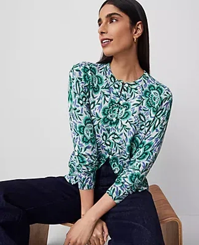 Ann Taylor Floral Ann Cardigan In Mellow Mint
