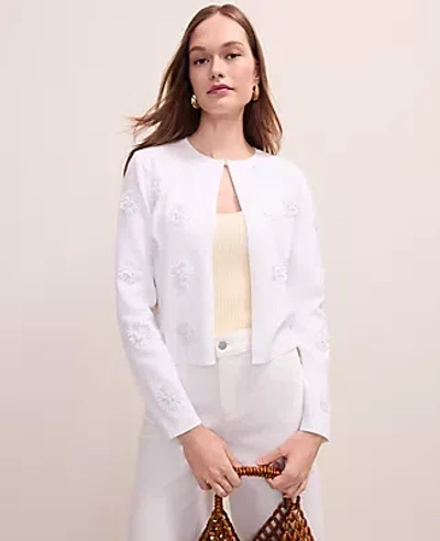 Ann Taylor Floral Appliqué Cardigan In Pink