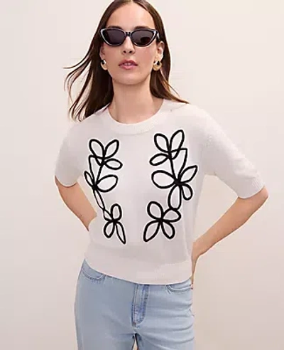 Ann Taylor Floral Appliqué Sweater Tee In White