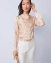 Ann Taylor Floral Asymmetric Satin Top In Brown