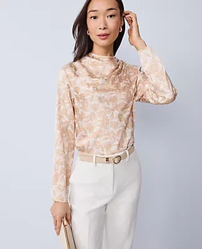 Ann Taylor Floral Asymmetric Satin Top In Brown