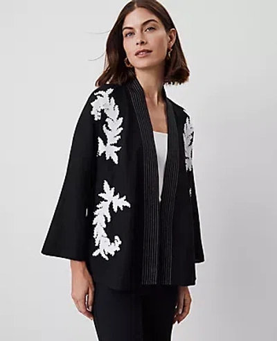Ann Taylor Floral Beaded Kimono In Black