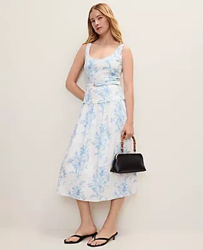 Ann Taylor Floral Belted Flare Midi Dress In Multi