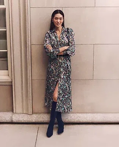 Ann Taylor Floral Belted Shirtdress In Black