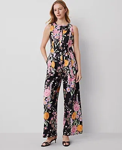Ann Taylor Floral Belted Sleeveless Jumpsuit In Black B