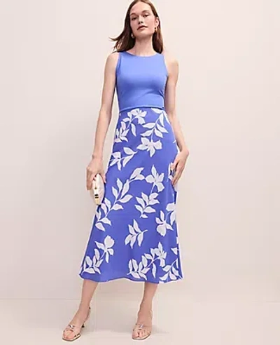 Ann Taylor Floral Bias Slip Skirt In Blue