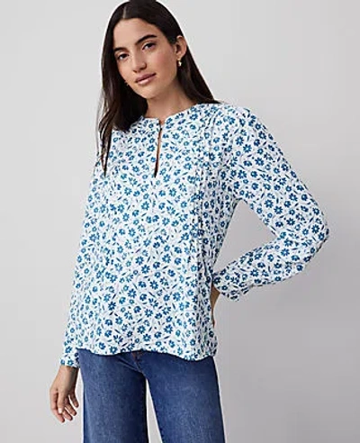 Ann Taylor Floral Bib Mixed-media Top In Winter White