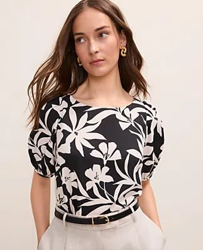 Ann Taylor Floral Boatneck Blouse In Black