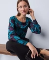 Ann Taylor Floral Boatneck Blouse In Blue