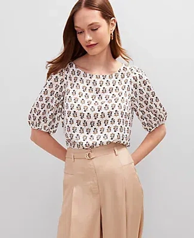 Ann Taylor Floral Boatneck Popover Top