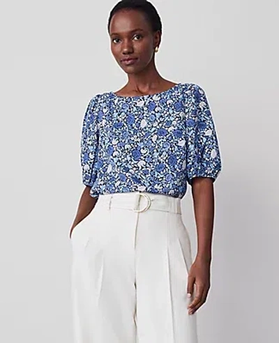 Ann Taylor Floral Boatneck Popover Top In Dark Periwinkle