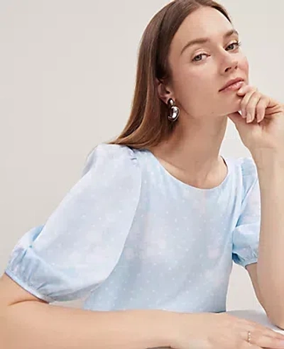 Ann Taylor Floral Boatneck Popover Top In Zephyr Blue B