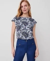 Ann Taylor Floral Boatneck Shirttail Blouse In Colony Blue