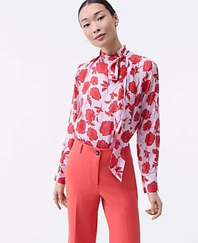 Ann Taylor Floral Bow Blouse In Red