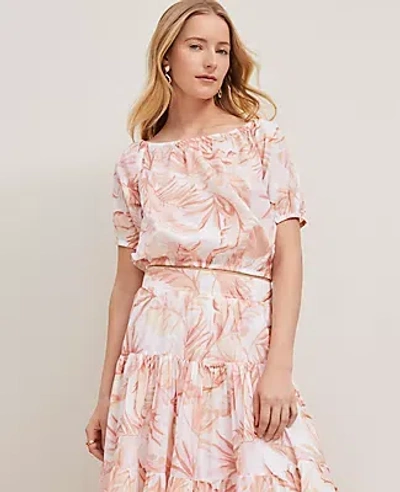 Ann Taylor Floral Bubble Hem Top In Blush