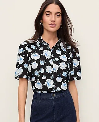 Ann Taylor Floral Button Down Shirt In Black