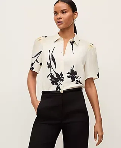 Ann Taylor Floral Button Down Shirt In White