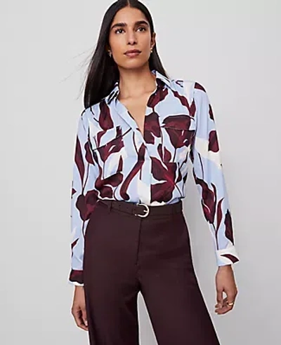 Ann Taylor Floral Camp Shirt In Blue