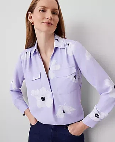 Ann Taylor Floral Camp Shirt In Lilac Bud