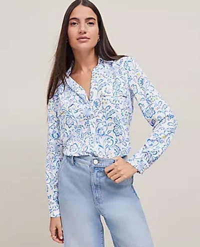 Ann Taylor Floral Camp Shirt In White