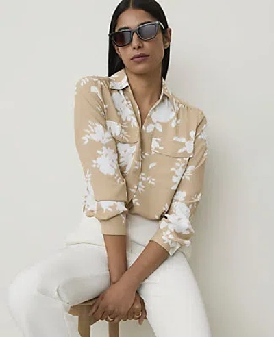 Ann Taylor Floral Camp Shirt In Winter White
