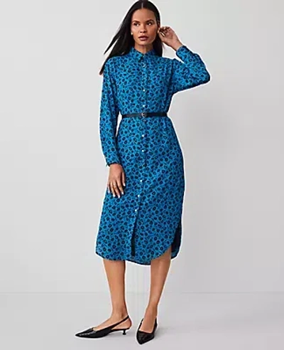 Ann Taylor Floral Column Midi Dress In Gulf Blue