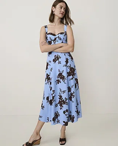 Ann Taylor Floral Corset Midi Dress In Cheerful Blue