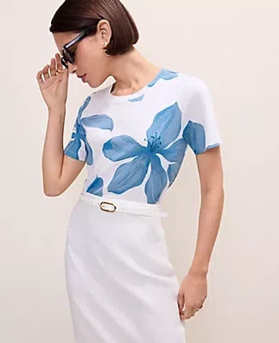 Ann Taylor Floral Crew Neck Tee In Blue