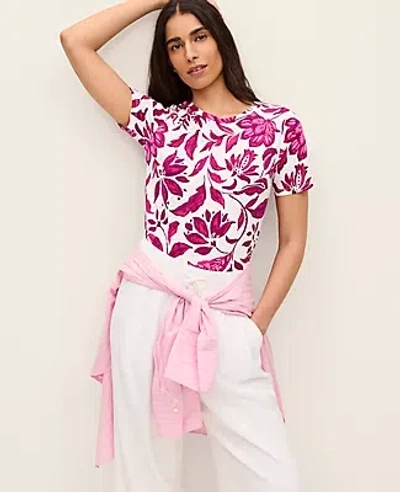 Ann Taylor Floral Crew Neck Tee In Red