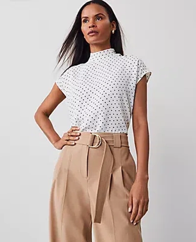 Ann Taylor Floral Dolman Mock Neck Blouse In Winter White