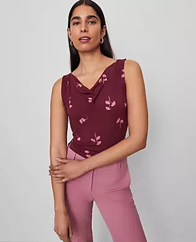 Ann Taylor Floral Draped Cowl Neck Top In Burgundy