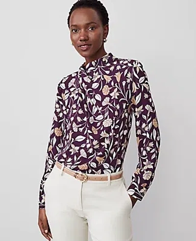 Ann Taylor Floral Draped Mock Neck Top In Purple Moon