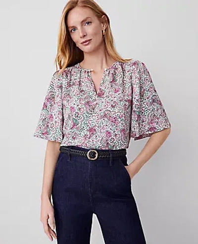 Ann Taylor Floral Draped Sleeve Blouse In Orchid Glow