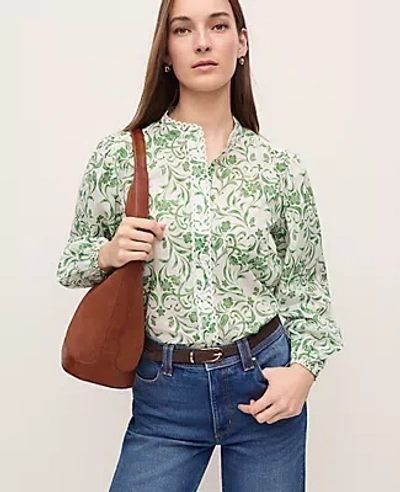 Ann Taylor Floral Embroidered Collar Blouse In Green