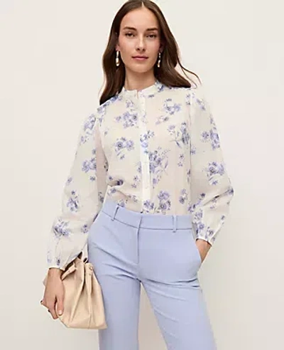 Ann Taylor Floral Embroidered Collar Blouse In Neutral