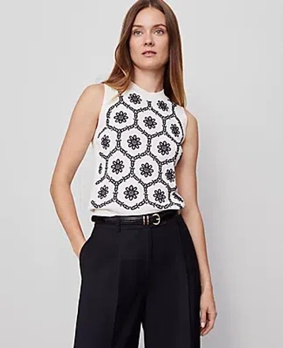 Ann Taylor Floral Embroidered Sweater Shell Top In Multi