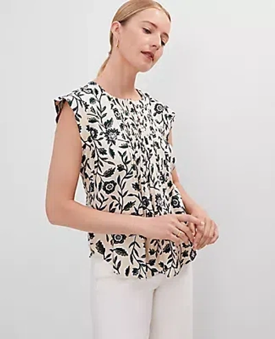Ann Taylor Floral Eyelet Pintucked Top In Sand