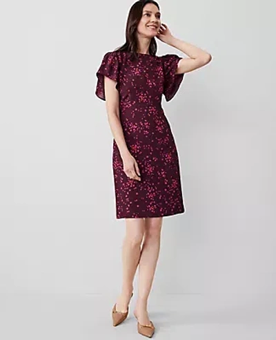 Ann Taylor Floral Flare Dress In Plum Rose