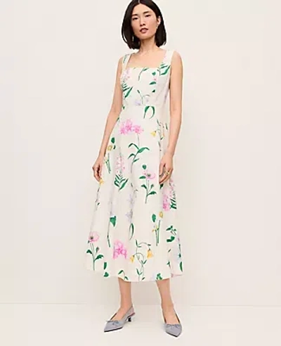 Ann Taylor Floral Flare Midi Dress In White
