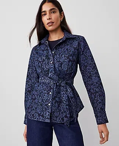Ann Taylor Floral Flared Denim Shirt In Colorway 1