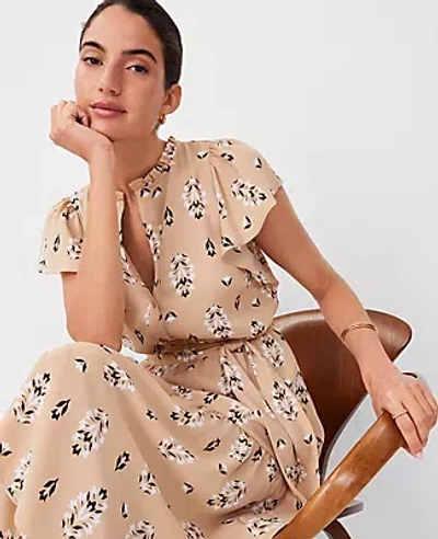 Ann Taylor Floral Flutter Sleeve Midi Flare Dress In Baguette