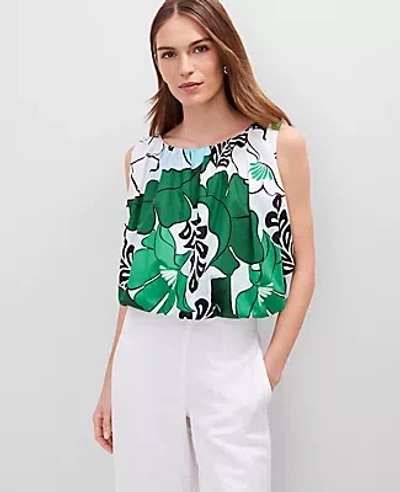 Ann Taylor Floral Gathered Bubble Hem Top In Green