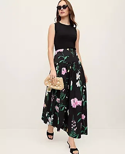 Ann Taylor Floral Gathered Maxi Skirt In Black
