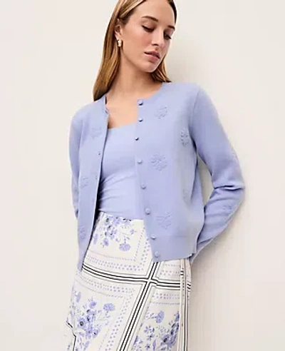 Ann Taylor Floral Jacquard Ann Cardigan In Blue