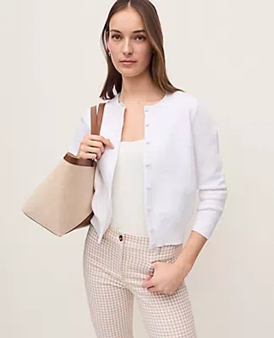 Ann Taylor Floral Jacquard Ann Cardigan In White
