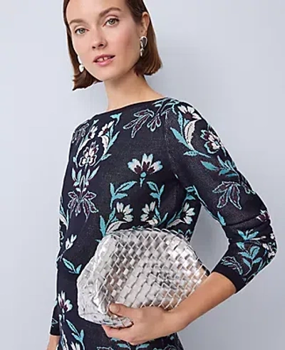 Ann Taylor Floral Jacquard Boatneck Sweater In Blue