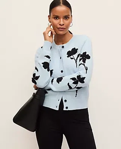 Ann Taylor Floral Jacquard Cardigan In Blue